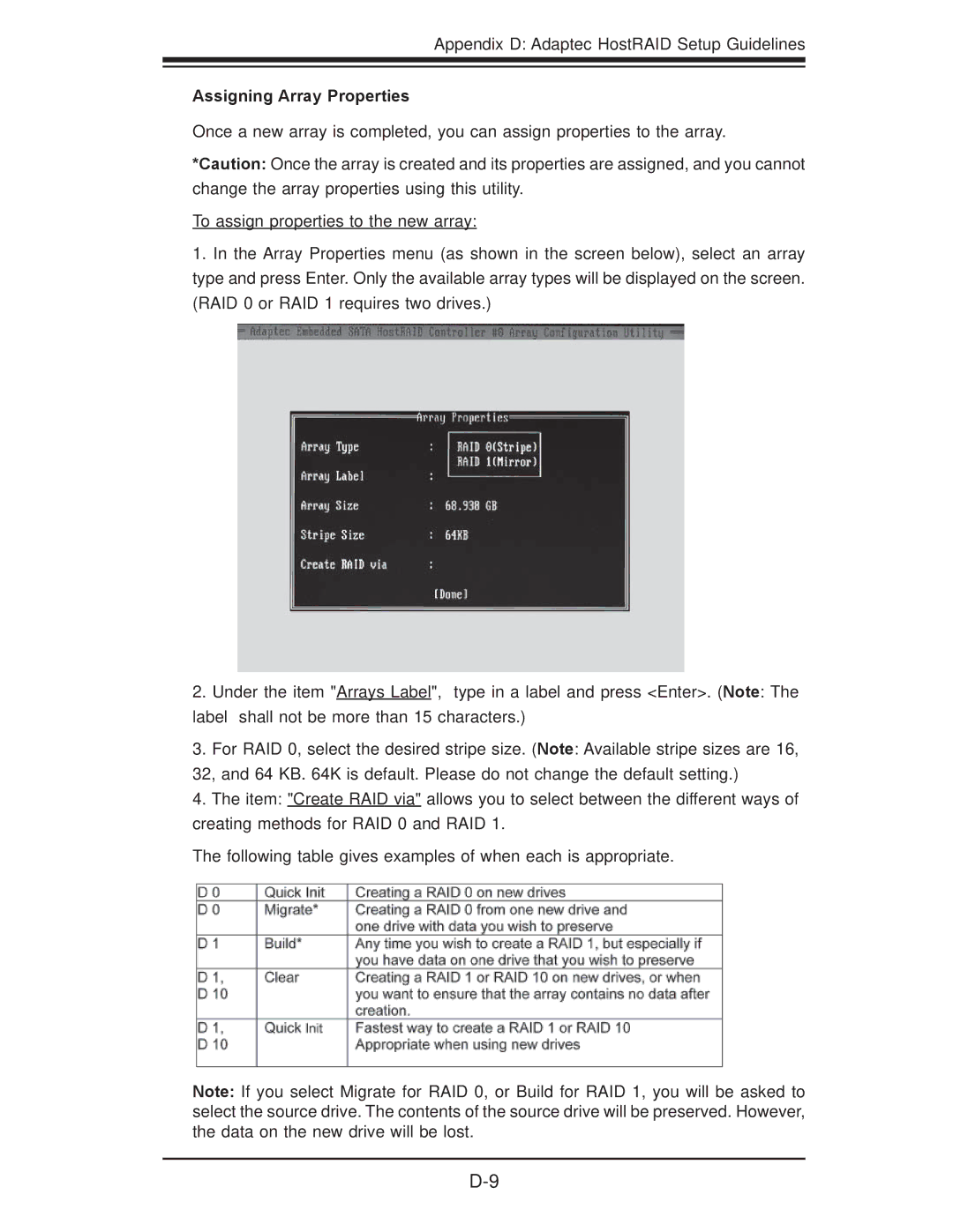 SUPER MICRO Computer X7DB8, X7DBE user manual Assigning Array Properties 