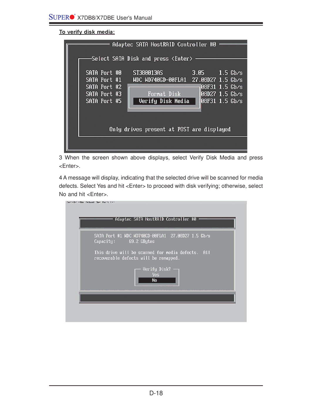 SUPER MICRO Computer X7DBE, X7DB8 user manual To verify disk media 