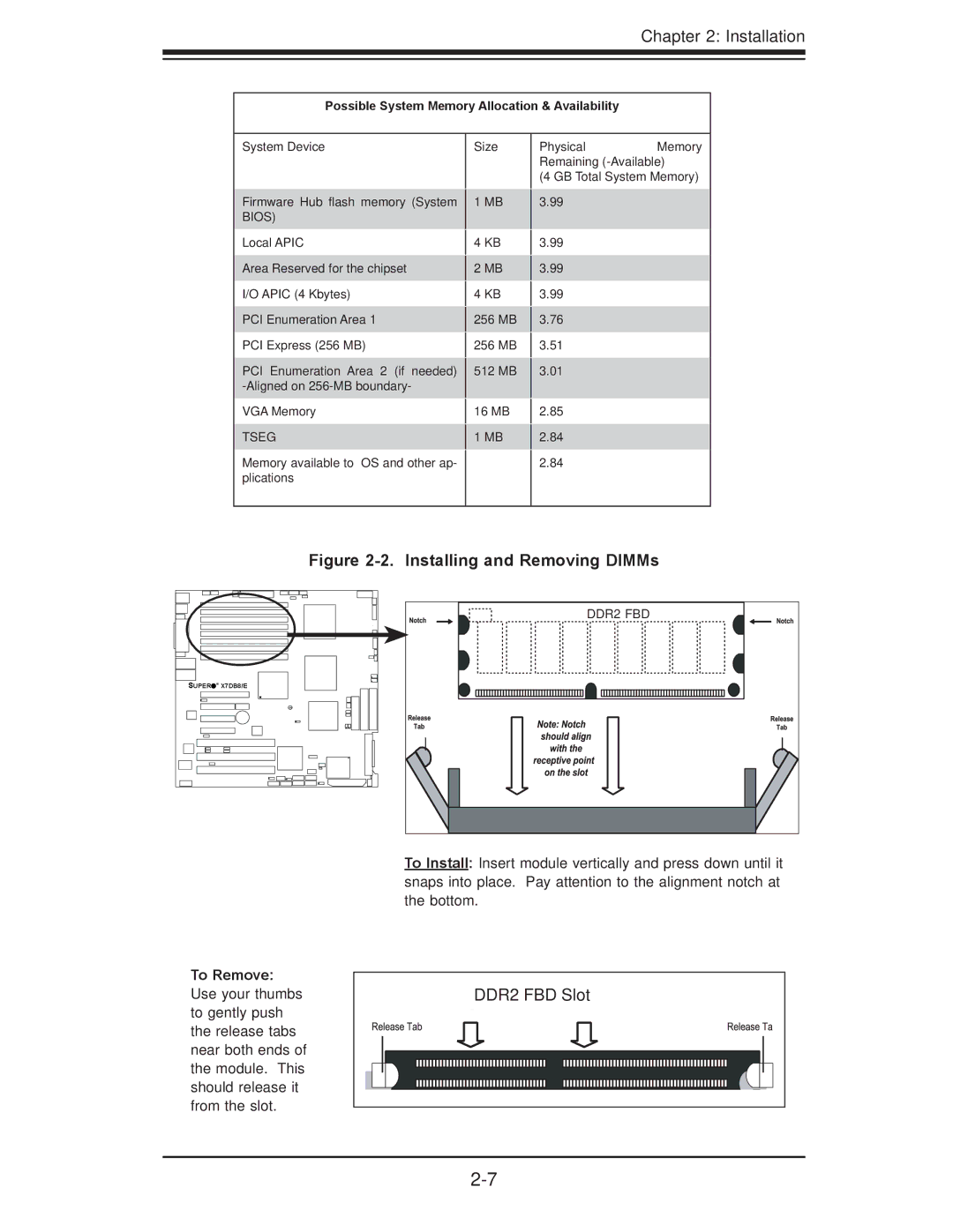 SUPER MICRO Computer X7DB8, X7DBE user manual Installing and Removing DIMMs, To Remove 