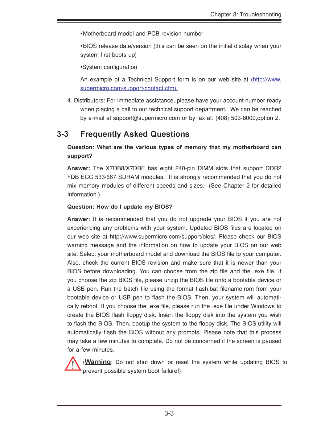 SUPER MICRO Computer X7DB8, X7DBE user manual Frequently Asked Questions, Question How do I update my BIOS? 