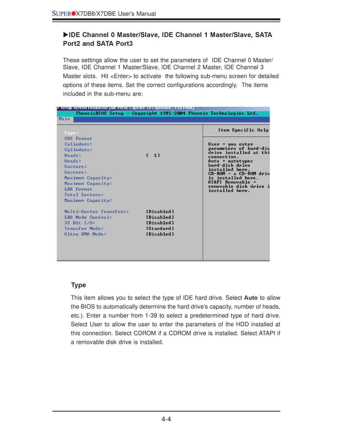 SUPER MICRO Computer X7DBE, X7DB8 user manual Type 