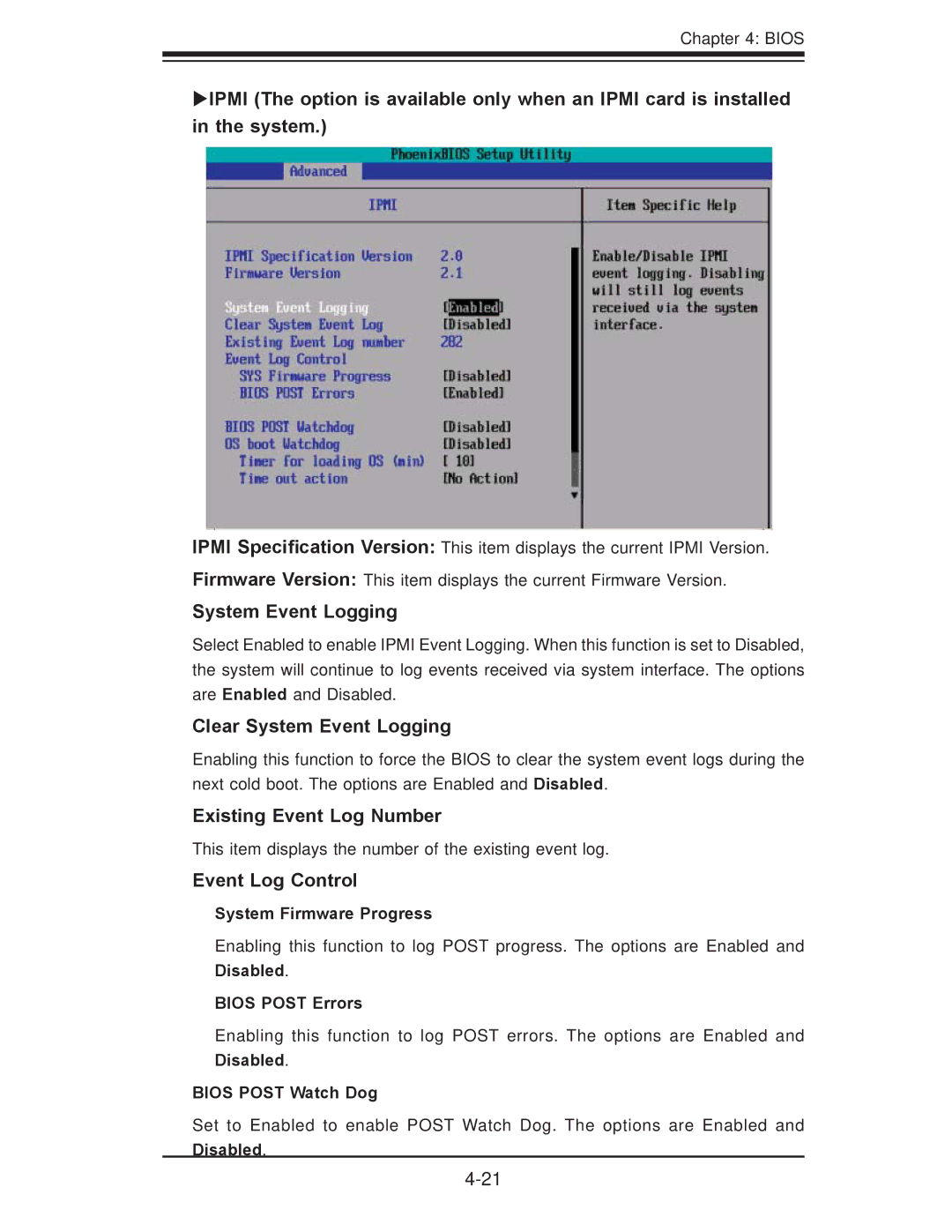 SUPER MICRO Computer X7DB8, X7DBE user manual Clear System Event Logging, Existing Event Log Number, Event Log Control 