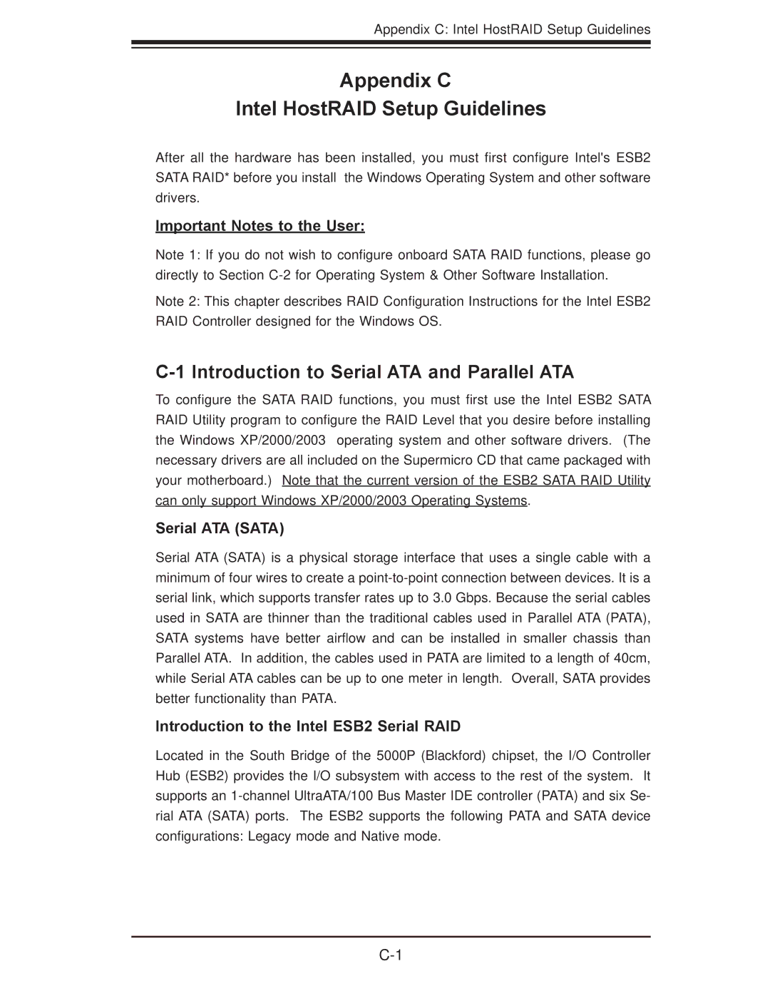 SUPER MICRO Computer X7DB8 Introduction to Serial ATA and Parallel ATA, Important Notes to the User, Serial ATA Sata 