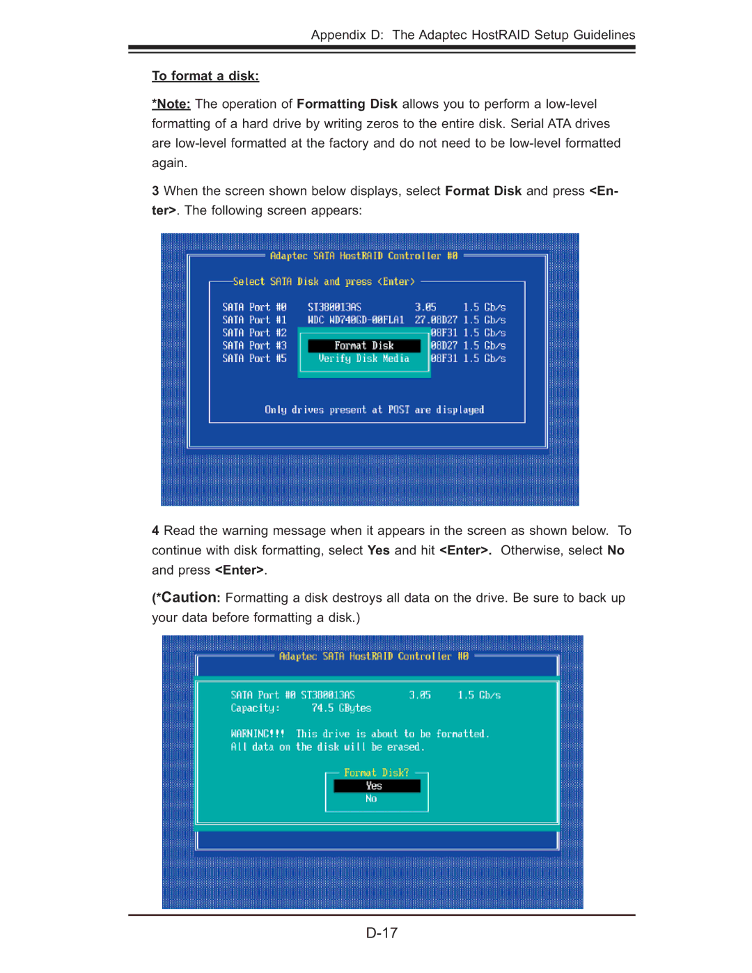 SUPER MICRO Computer X7DB8, X7DBE user manual To format a disk 