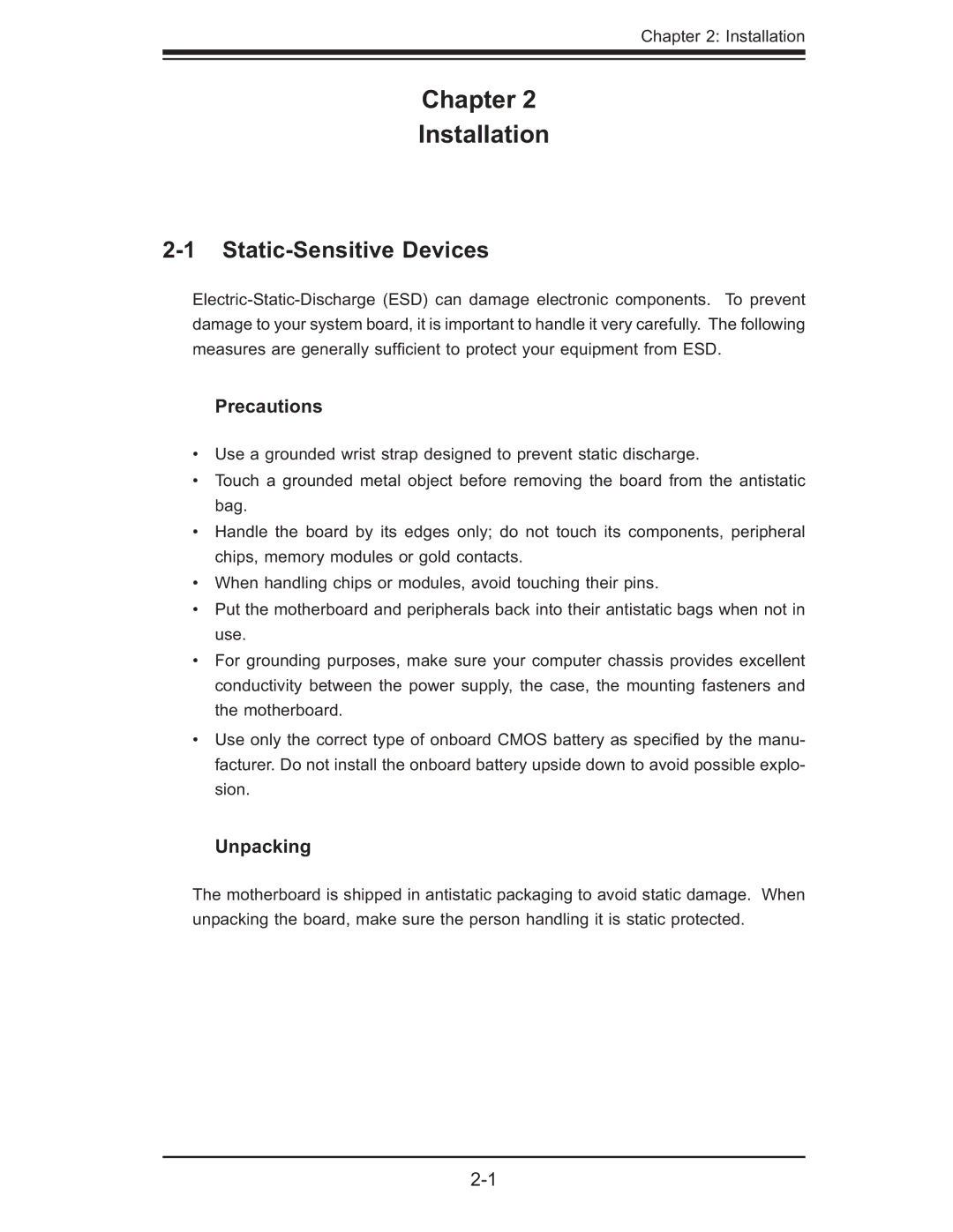 SUPER MICRO Computer X7DB8, X7DBE user manual Static-Sensitive Devices, Precautions, Unpacking 