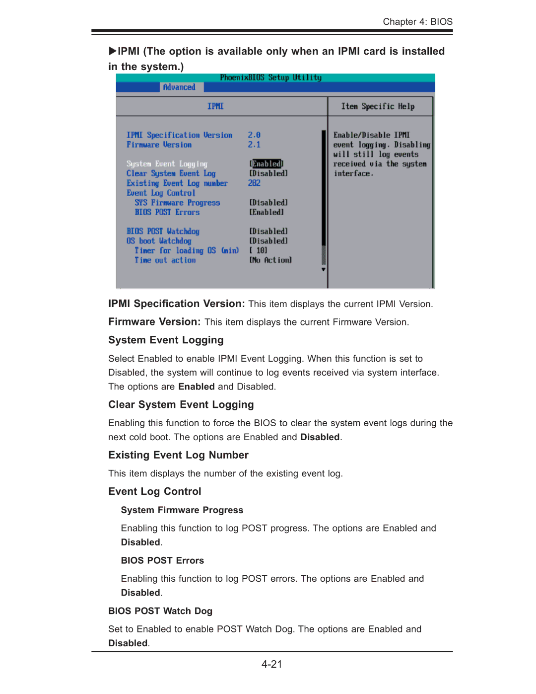 SUPER MICRO Computer X7DB8, X7DBE user manual Clear System Event Logging, Existing Event Log Number, Event Log Control 