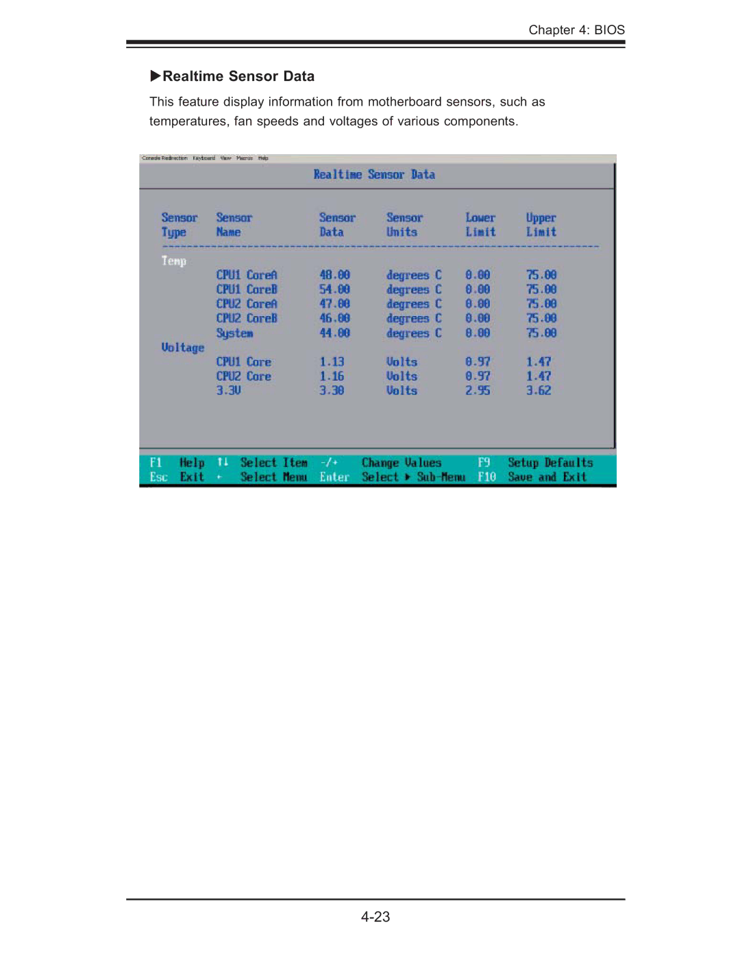 SUPER MICRO Computer X7DB8, X7DBE user manual Realtime Sensor Data 