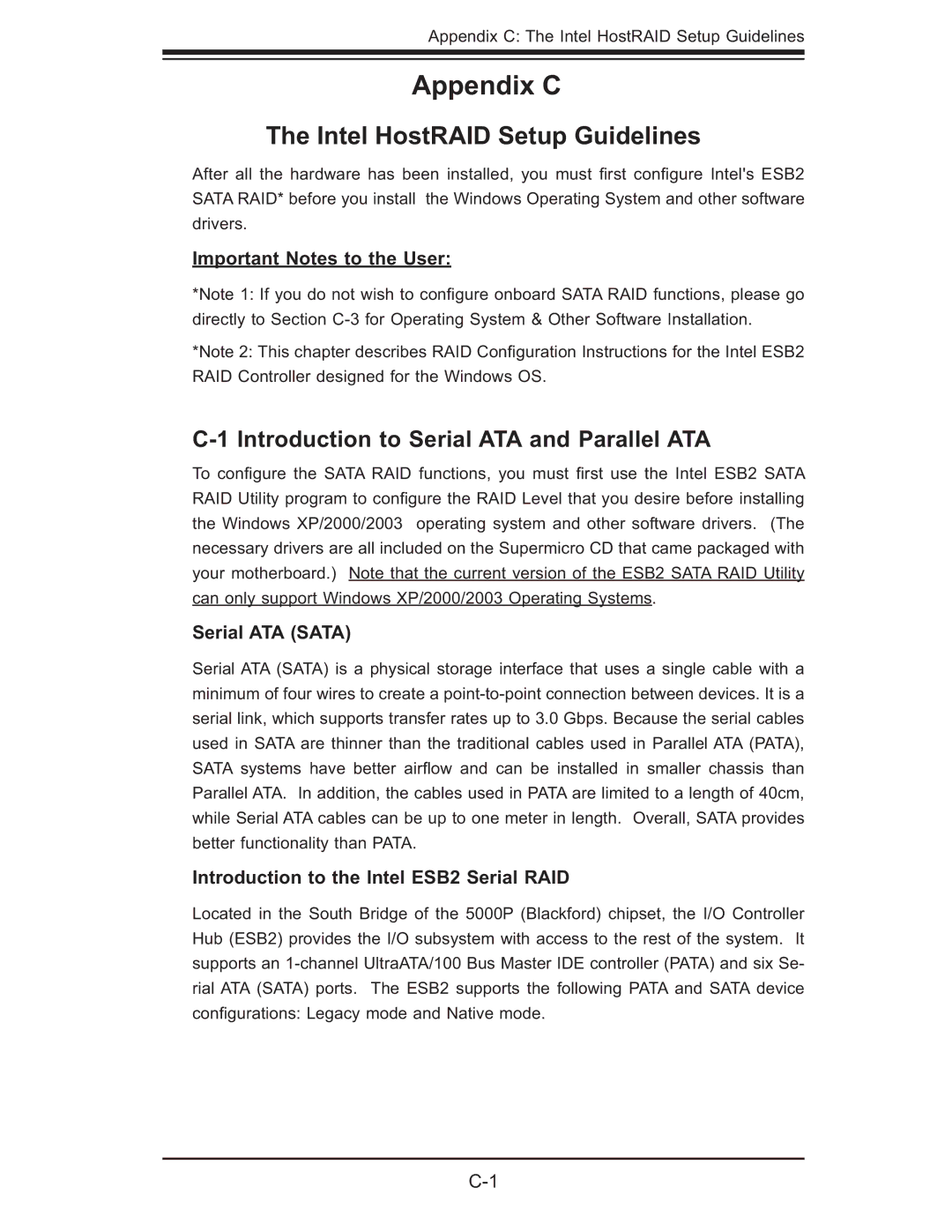 SUPER MICRO Computer X7DB8 Introduction to Serial ATA and Parallel ATA, Important Notes to the User, Serial ATA Sata 