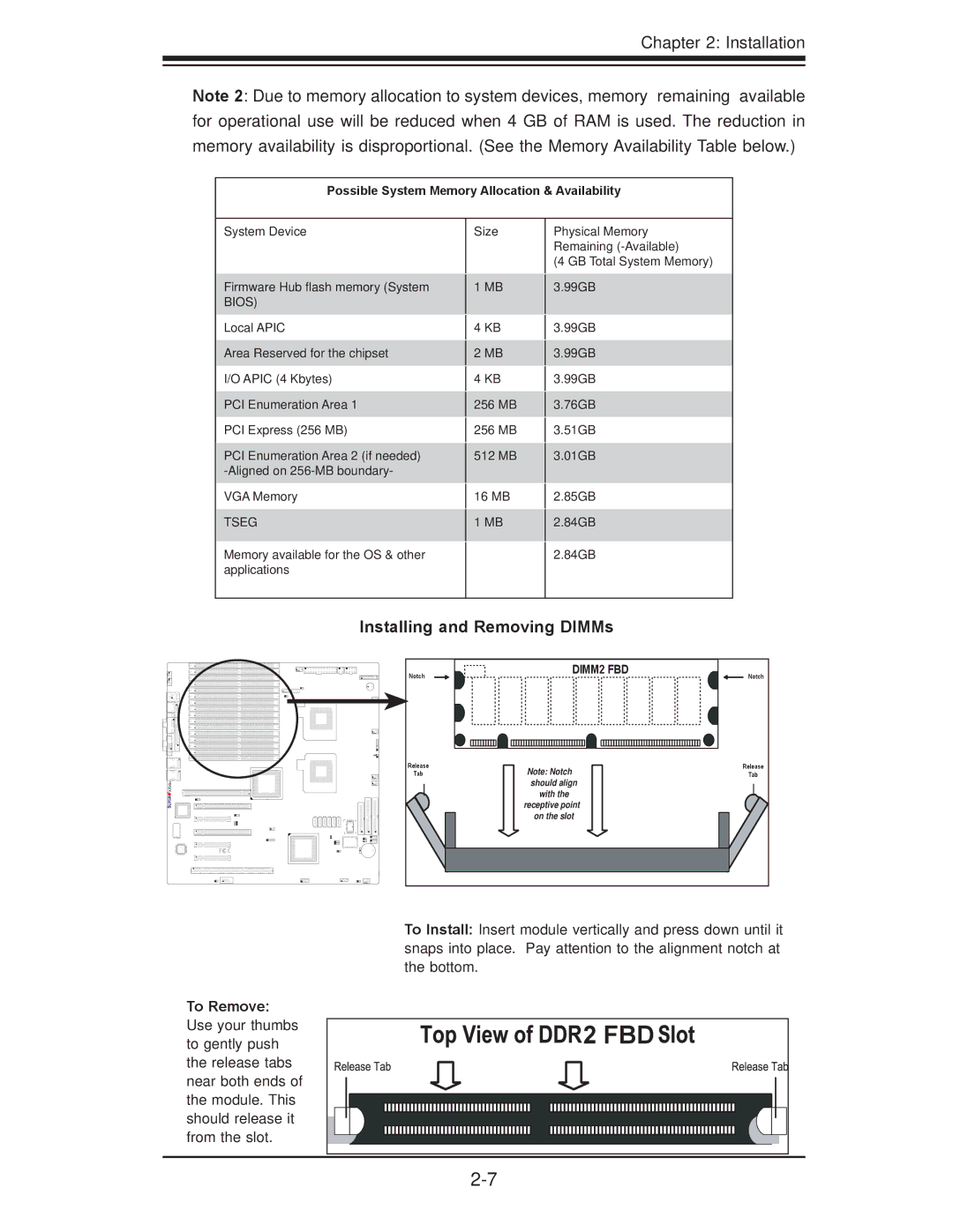 SUPER MICRO Computer X7DBi+ user manual Installing and Removing DIMMs 