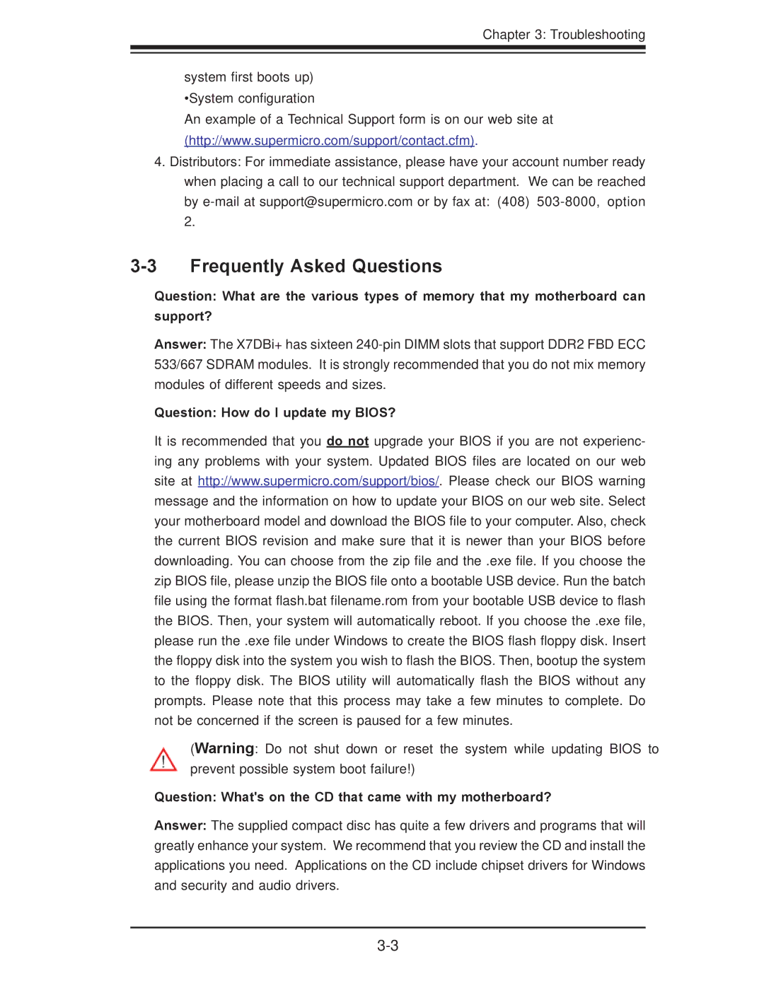 SUPER MICRO Computer X7DBi+ Frequently Asked Questions, Troubleshooting System ﬁrst boots up System conﬁguration 