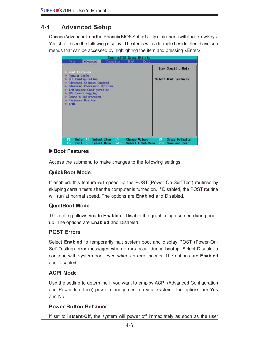 SUPER MICRO Computer X7DBi+ user manual Advanced Setup 