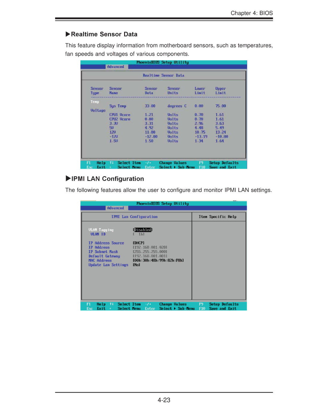 SUPER MICRO Computer X7DBi+ user manual Realtime Sensor Data, IPMI LAN Conﬁguration 