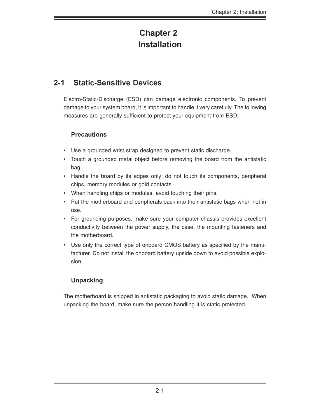 SUPER MICRO Computer X7DBU, X7DGU user manual Static-Sensitive Devices, Precautions, Unpacking 