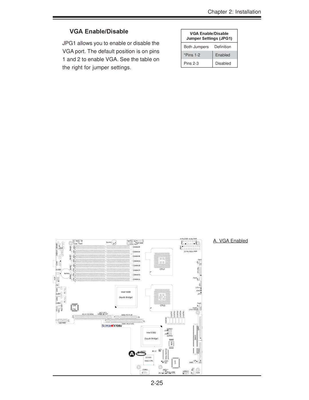 SUPER MICRO Computer X7DBU, X7DGU user manual VGA Enable/Disable Jumper Settings JPG1 