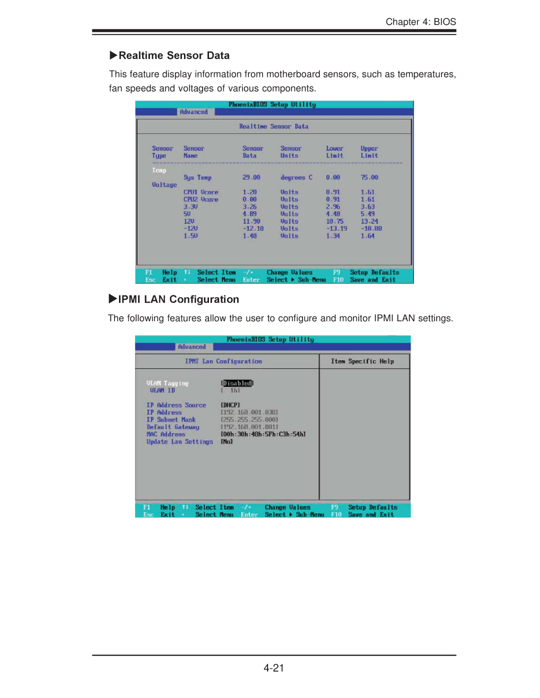 SUPER MICRO Computer X7DBU, X7DGU user manual Realtime Sensor Data, IPMI LAN Conﬁguration 