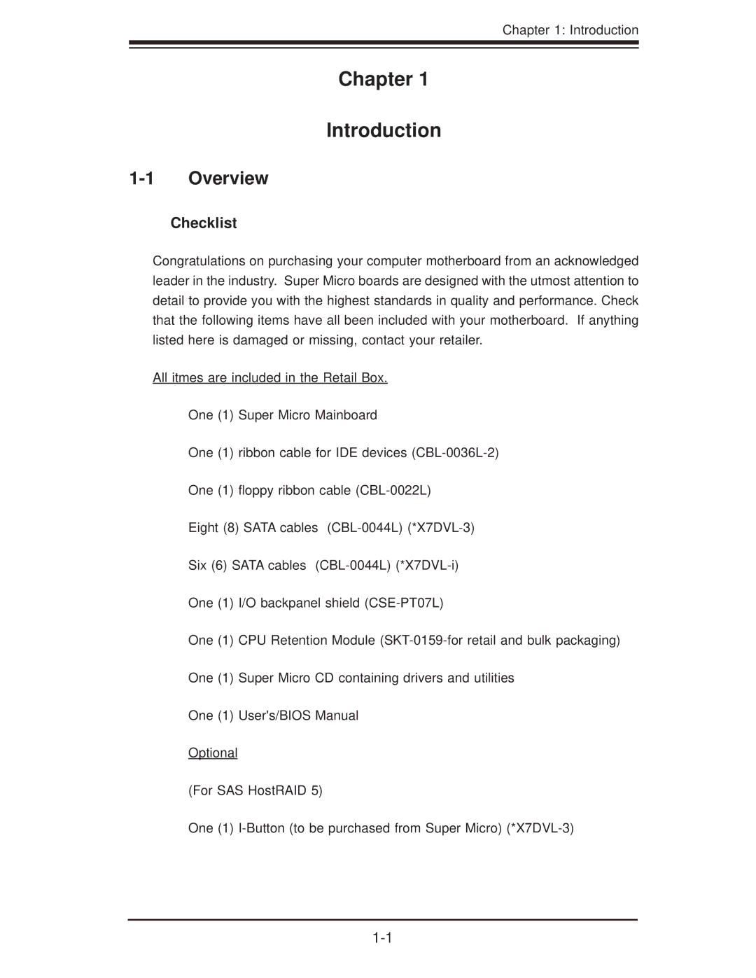 SUPER MICRO Computer X7DVL-3 user manual Overview, Checklist 