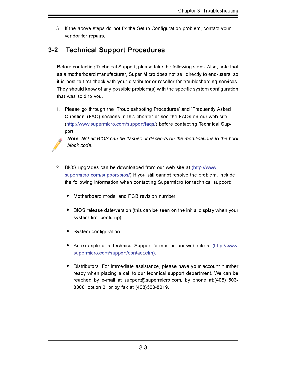 SUPER MICRO Computer X7SBL-LN1/LN2 user manual Technical Support Procedures 