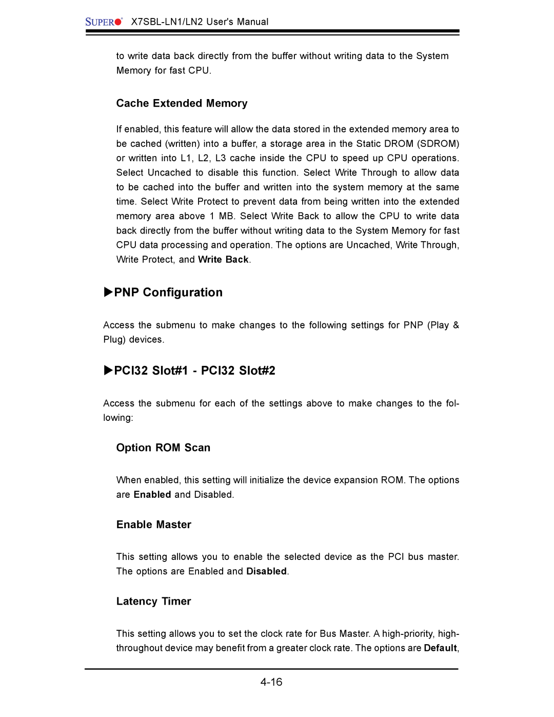 SUPER MICRO Computer X7SBL-LN1/LN2 user manual ΥPNP Conﬁ guration, ΥPCI32 Slot#1 PCI32 Slot#2 