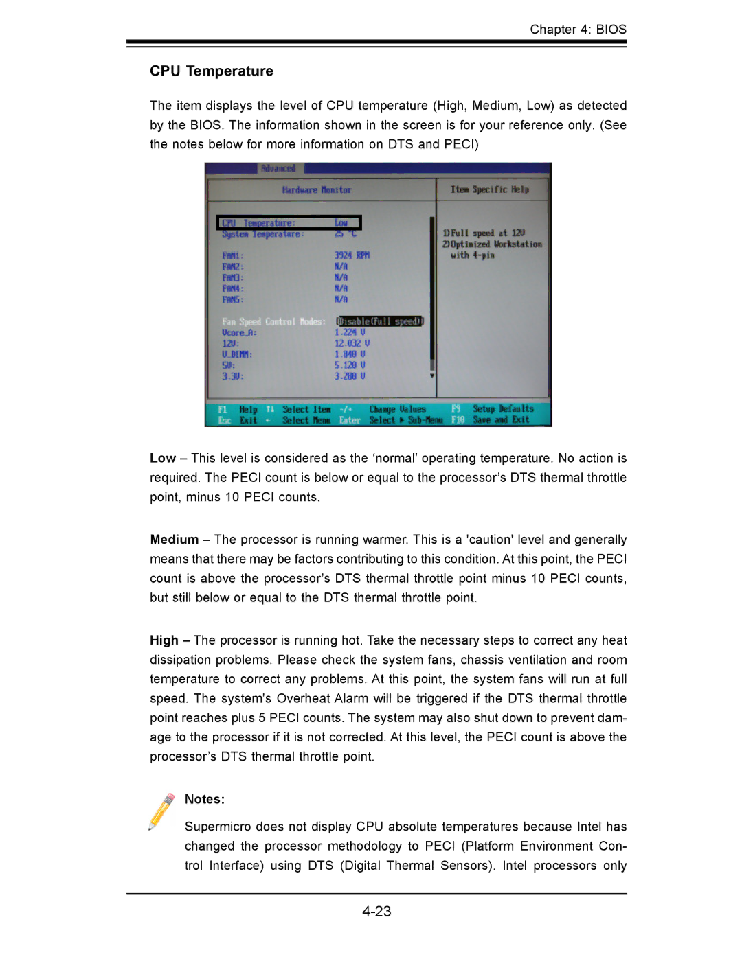 SUPER MICRO Computer X7SBL-LN1/LN2 user manual CPU Temperature 