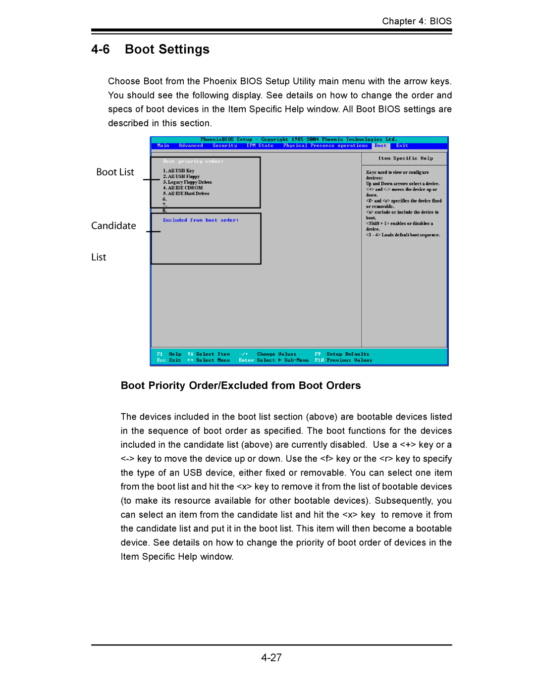 SUPER MICRO Computer X7SBL-LN1/LN2 user manual Boot Settings, Boot Priority Order/Excluded from Boot Orders 