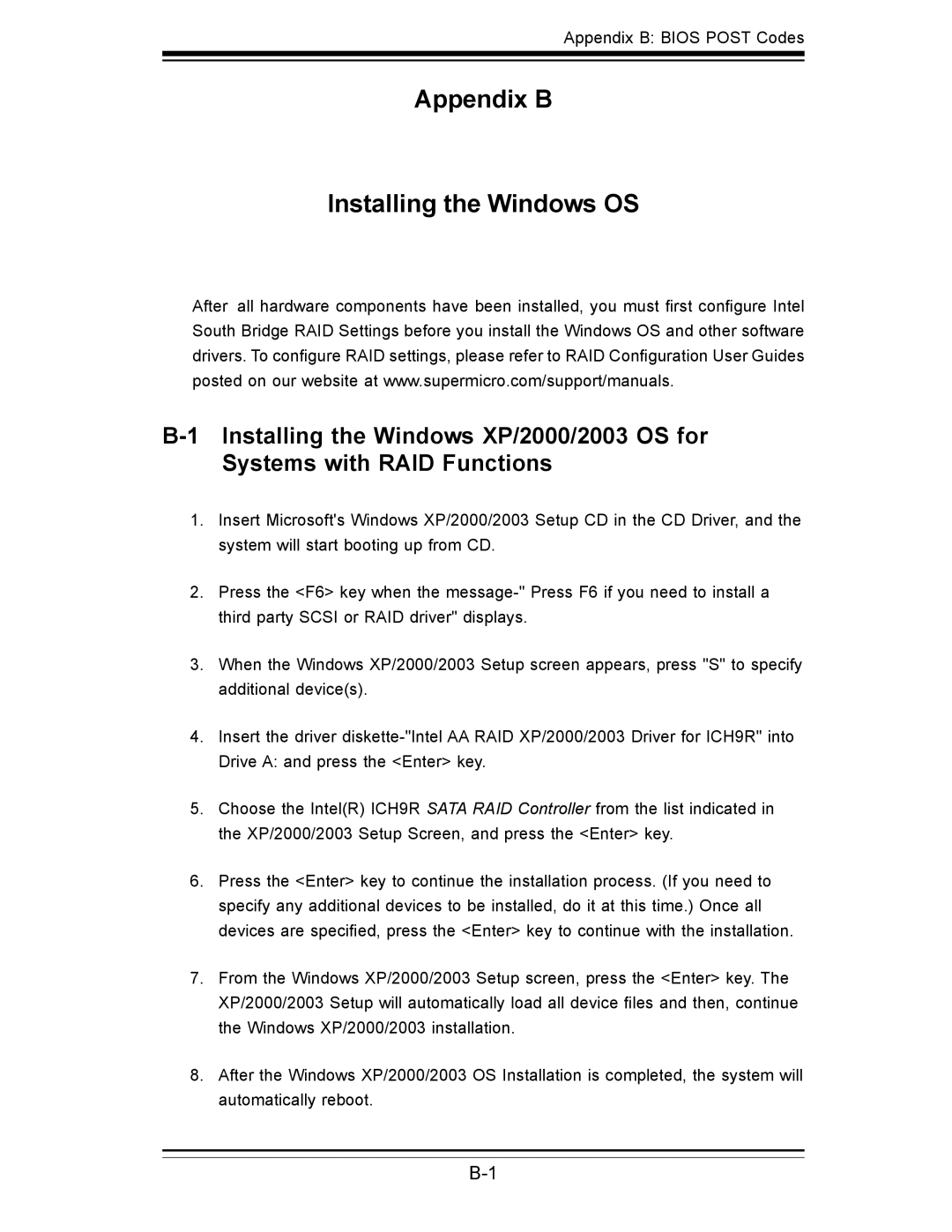 SUPER MICRO Computer X7SBL-LN1/LN2 user manual Appendix B Installing the Windows OS 