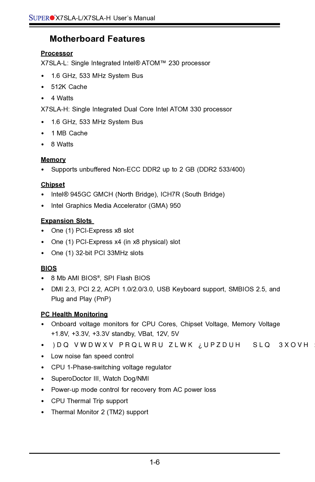 SUPER MICRO Computer X7SLA-H, X7SLA-L user manual Motherboard Features 