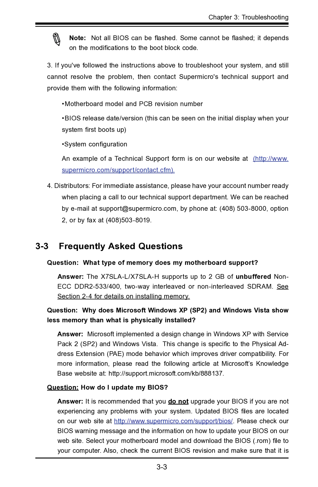 SUPER MICRO Computer X7SLA-L Frequently Asked Questions, Question What type of memory does my motherboard support? 