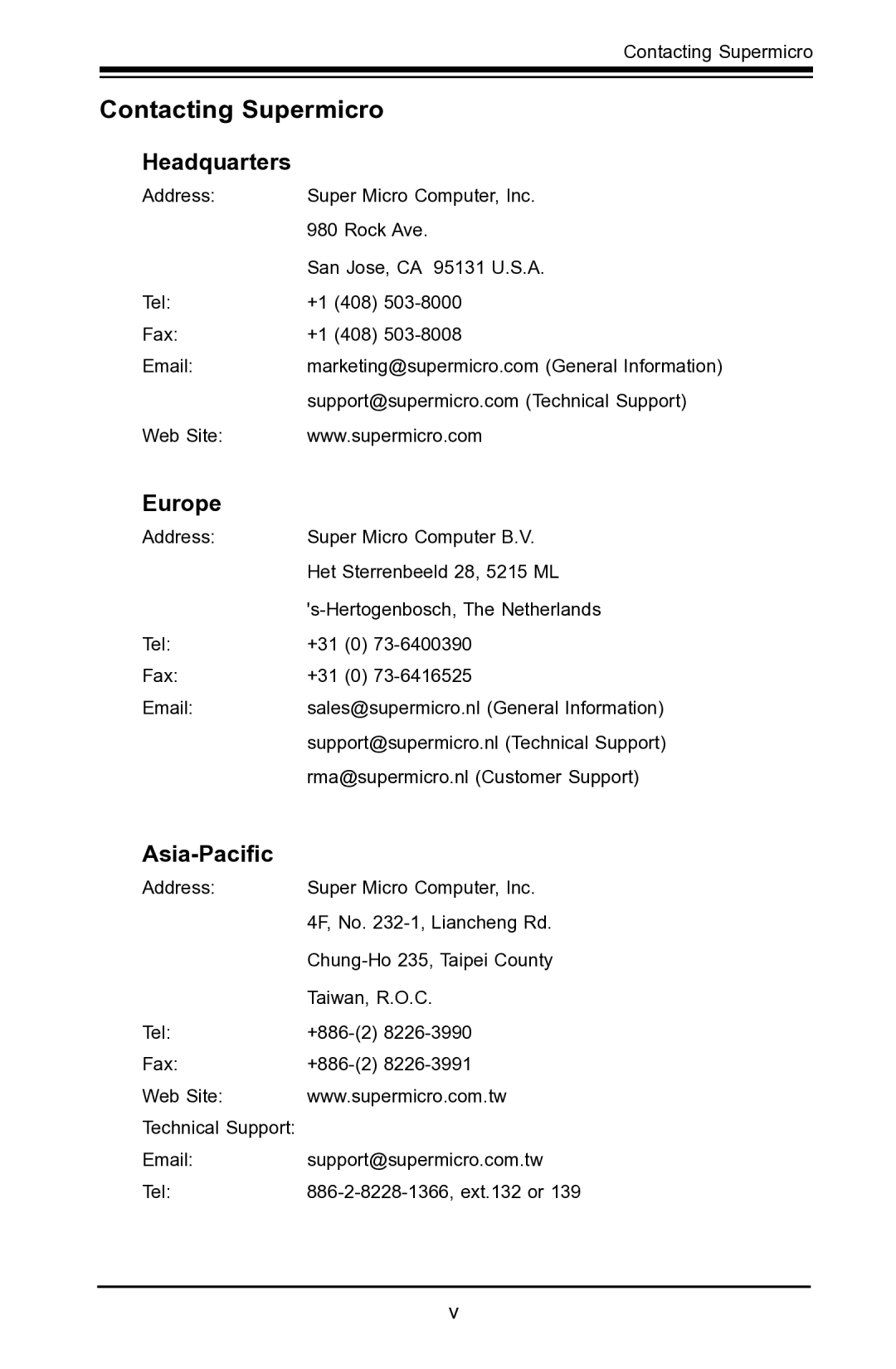 SUPER MICRO Computer X7SLA-L, X7SLA-H user manual Contacting Supermicro, Headquarters, Europe, Asia-Pacific 