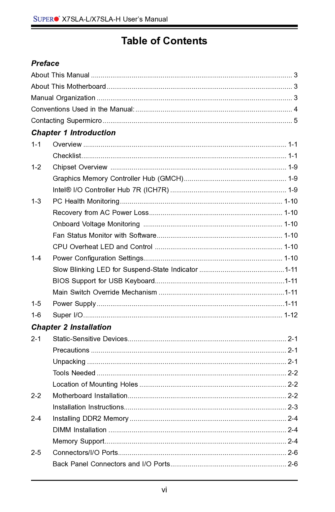 SUPER MICRO Computer X7SLA-H, X7SLA-L user manual Table of Contents 