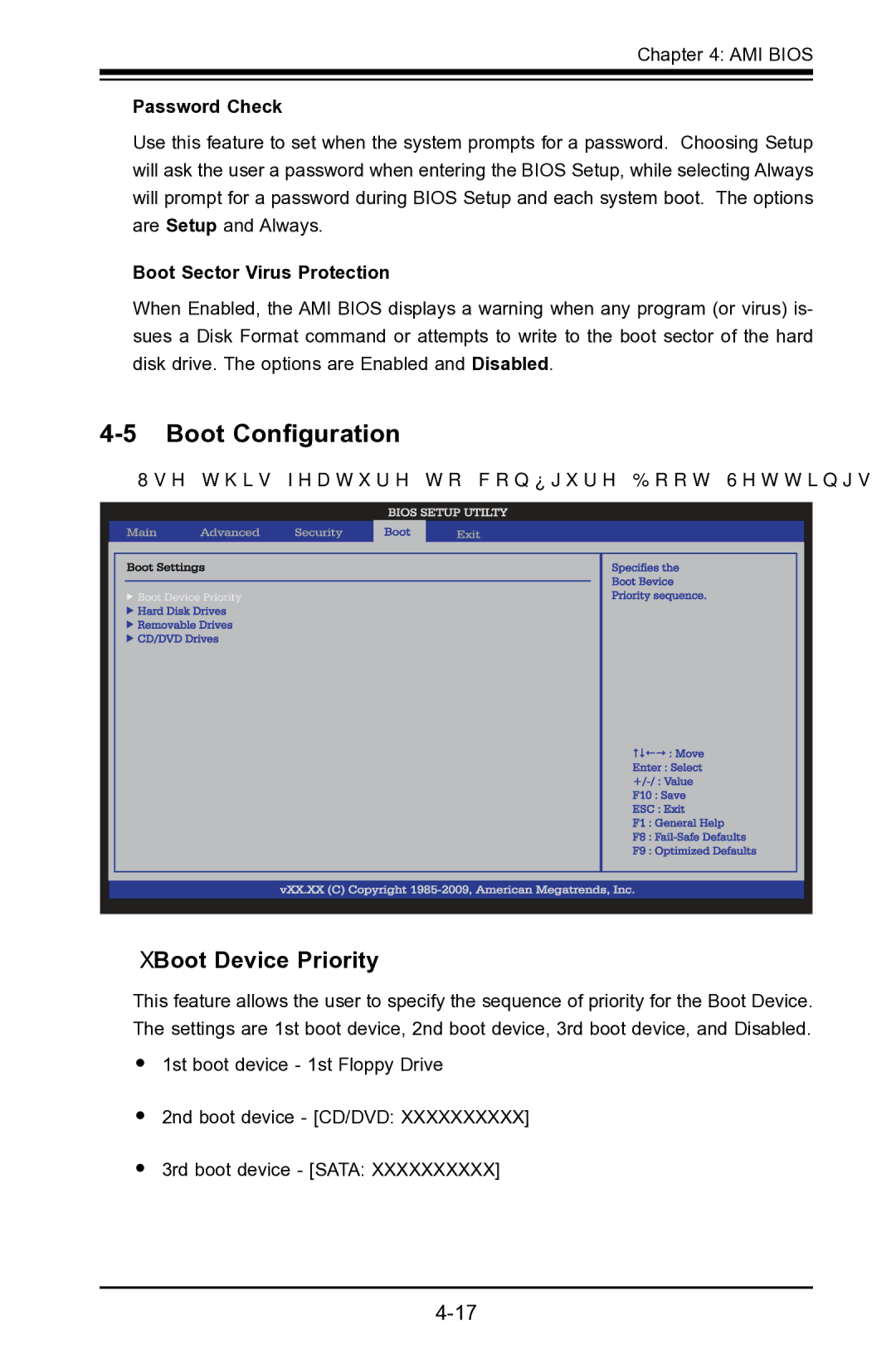 SUPER MICRO Computer X7SLA-L Boot Configuration, Boot Device Priority, Password Check, Boot Sector Virus Protection 