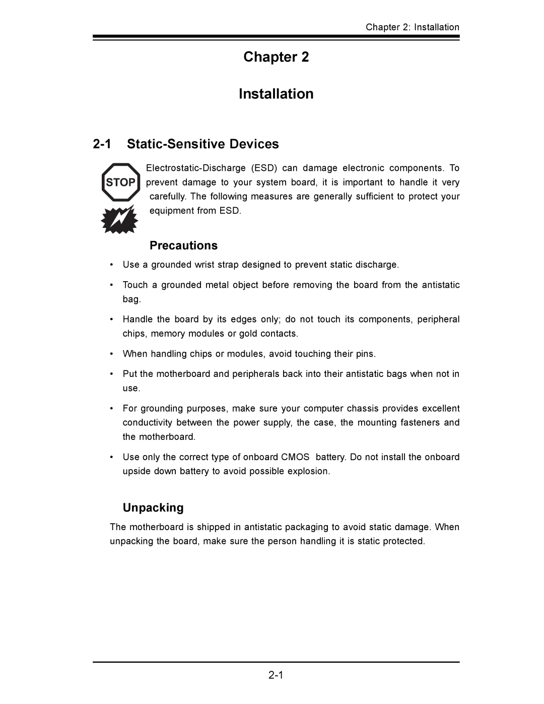 SUPER MICRO Computer x7slm-l user manual Static-Sensitive Devices, Precautions, Unpacking 