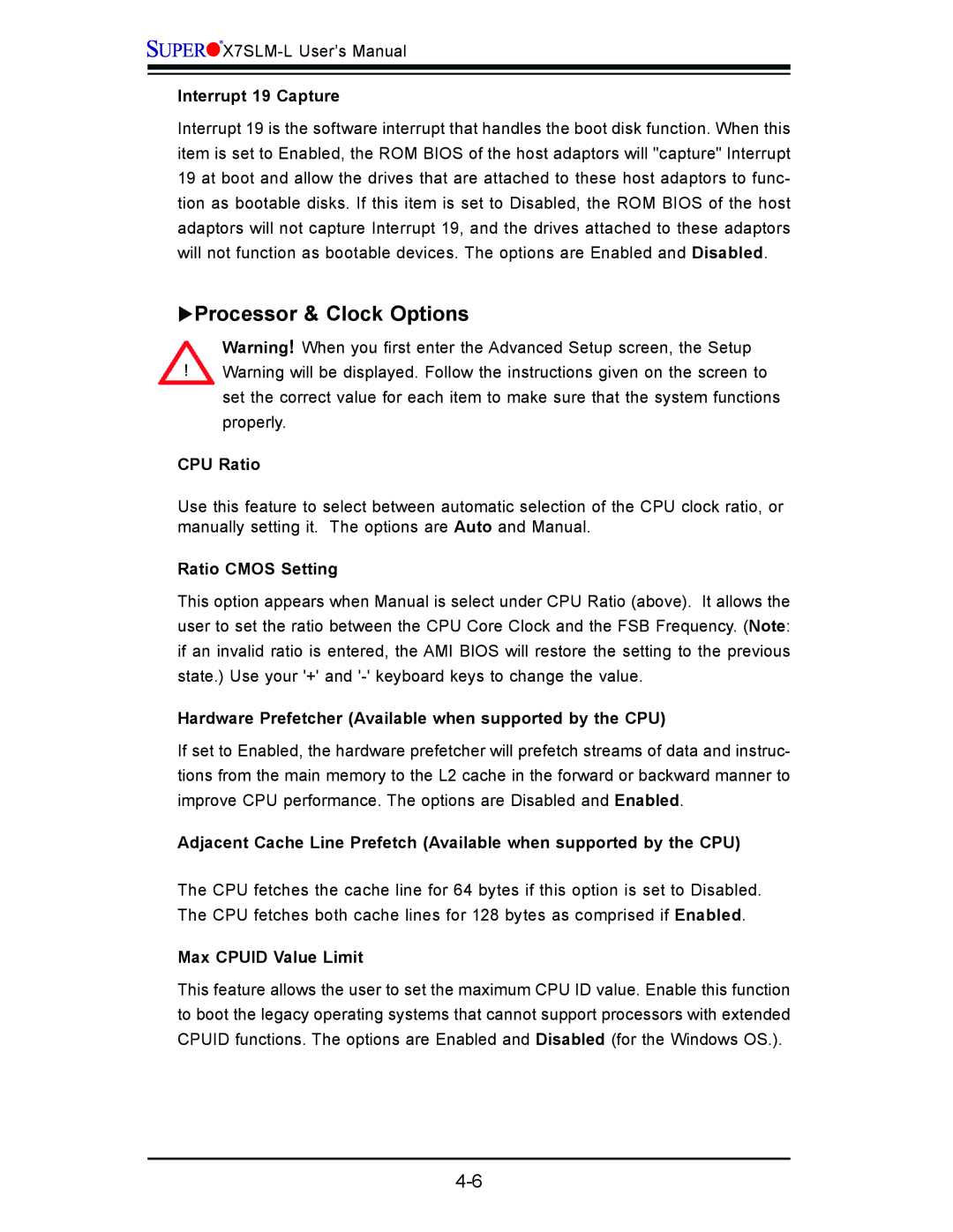 SUPER MICRO Computer x7slm-l user manual ΥProcessor & Clock Options 