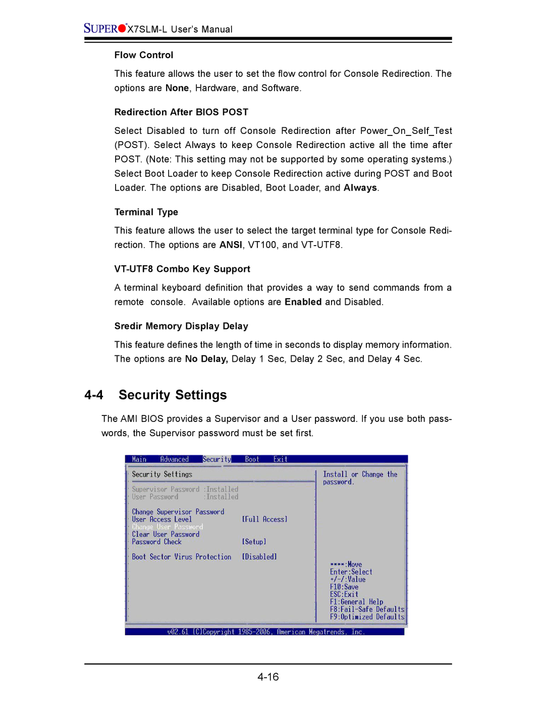 SUPER MICRO Computer x7slm-l user manual Security Settings 