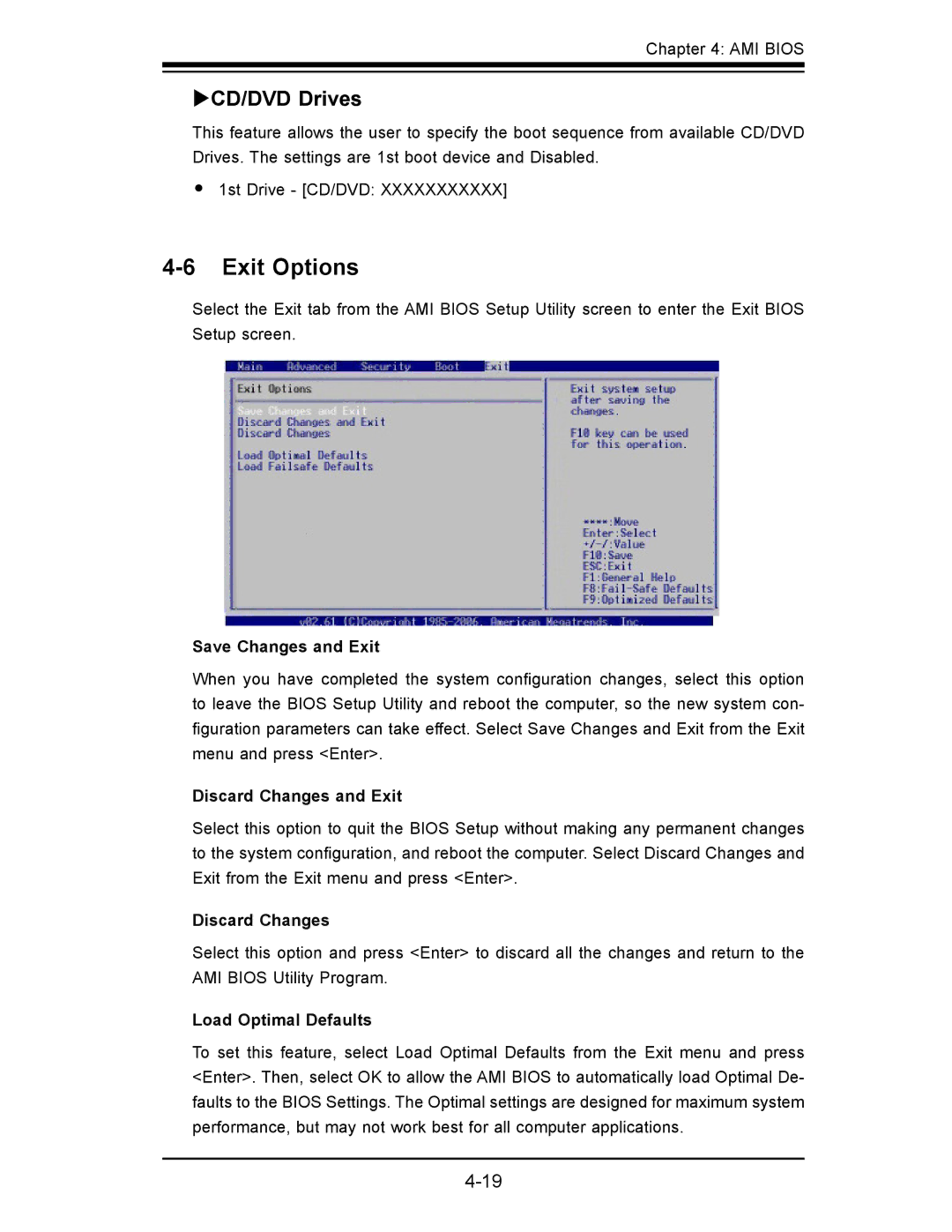 SUPER MICRO Computer x7slm-l user manual Exit Options, ΥCD/DVD Drives 