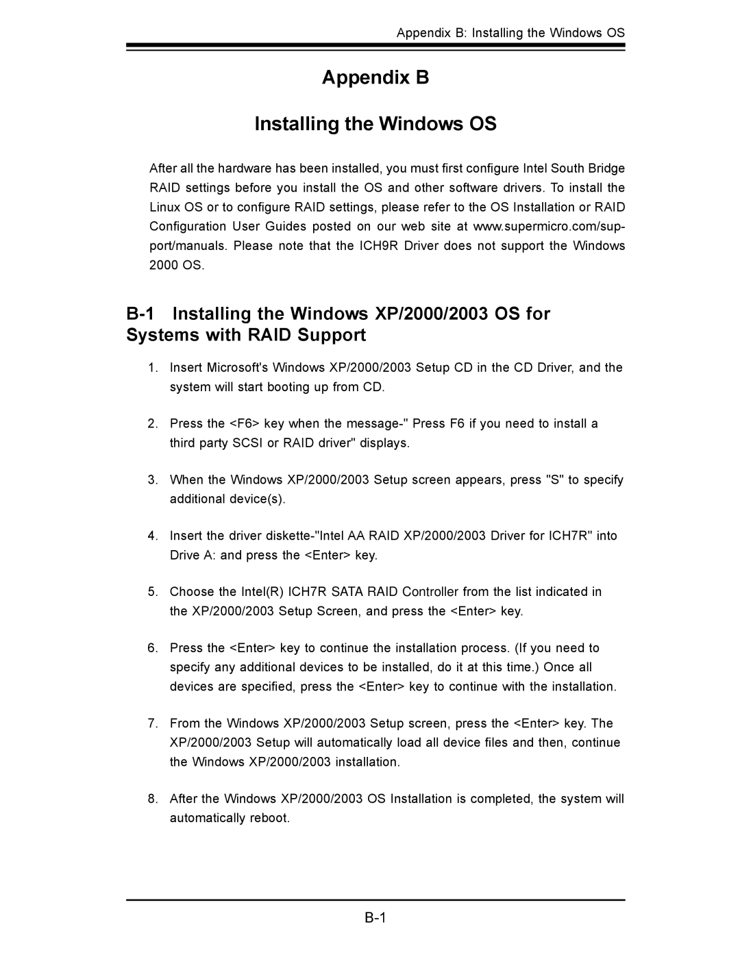 SUPER MICRO Computer x7slm-l user manual Appendix B Installing the Windows OS 