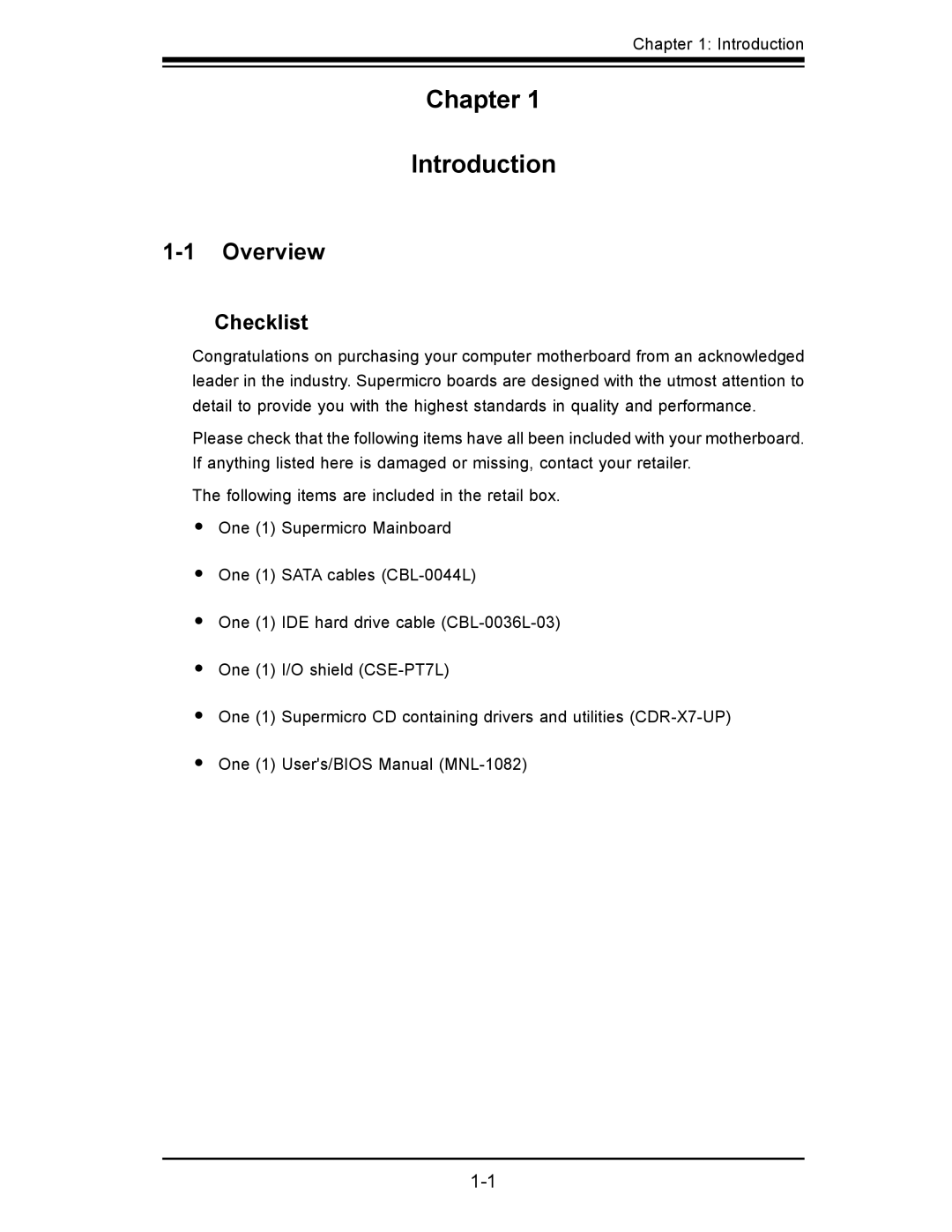 SUPER MICRO Computer x7slm-l user manual Overview, Checklist 