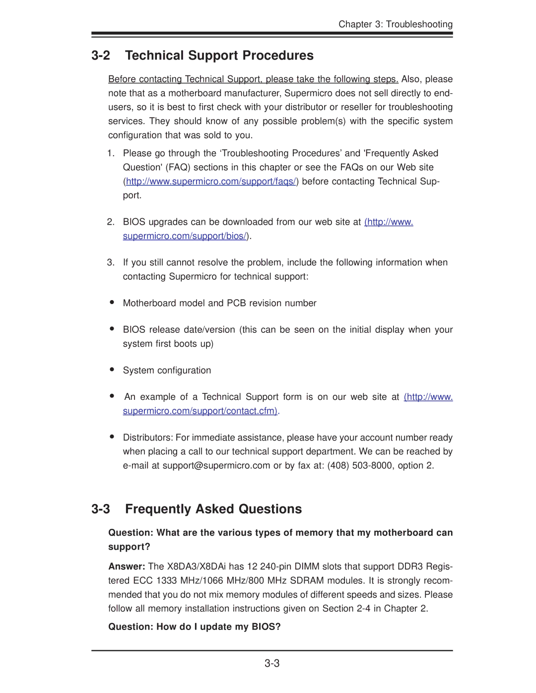 SUPER MICRO Computer X8DA3 Technical Support Procedures, Frequently Asked Questions, Question How do I update my BIOS? 