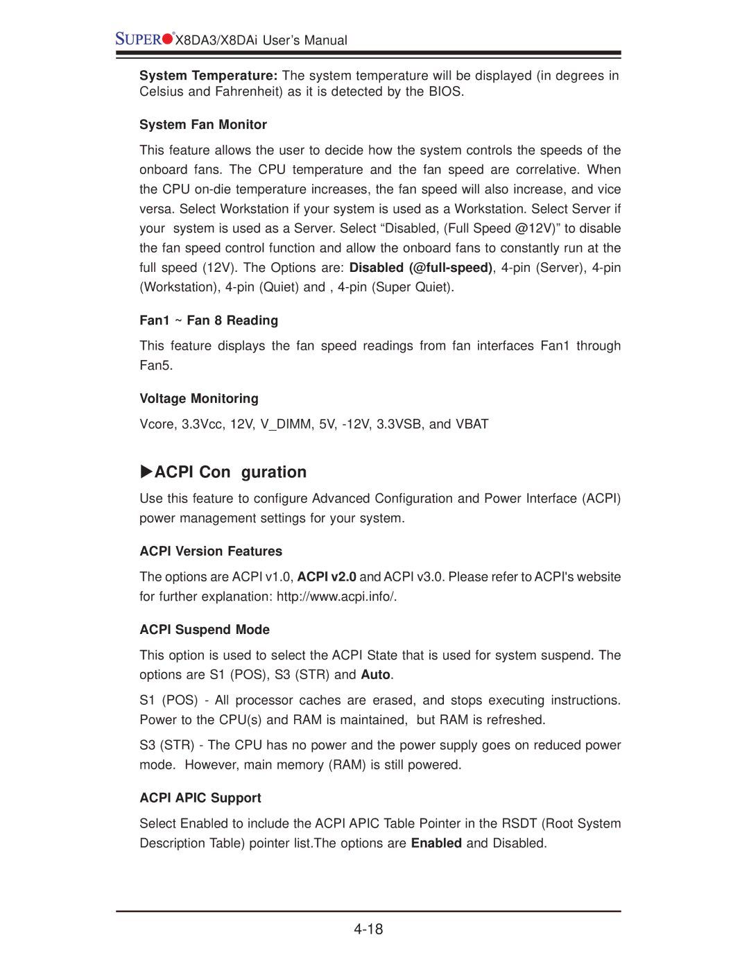 SUPER MICRO Computer X8DA3 user manual Xacpi Conﬁguration 