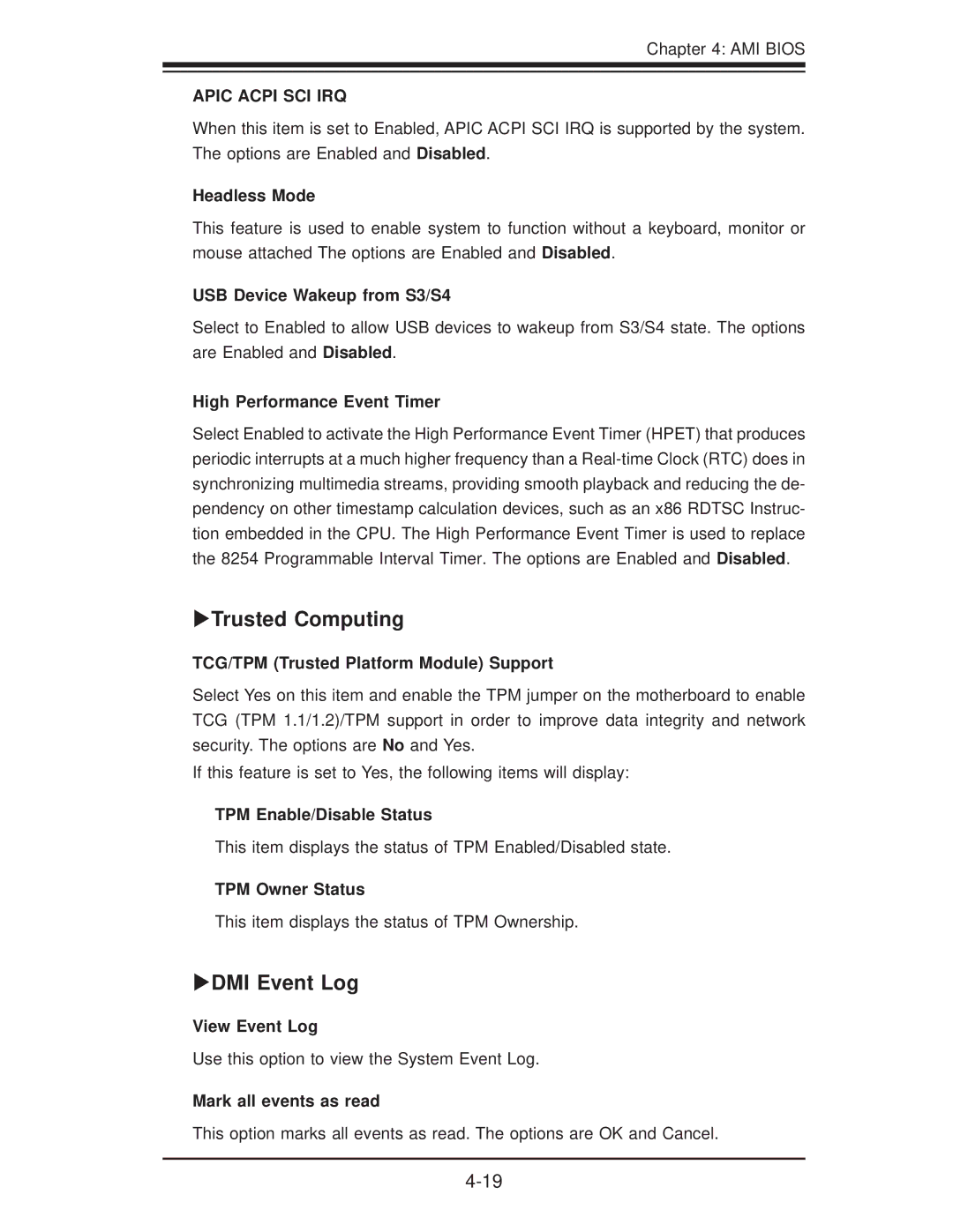 SUPER MICRO Computer X8DA3 user manual XTrusted Computing, Xdmi Event Log 