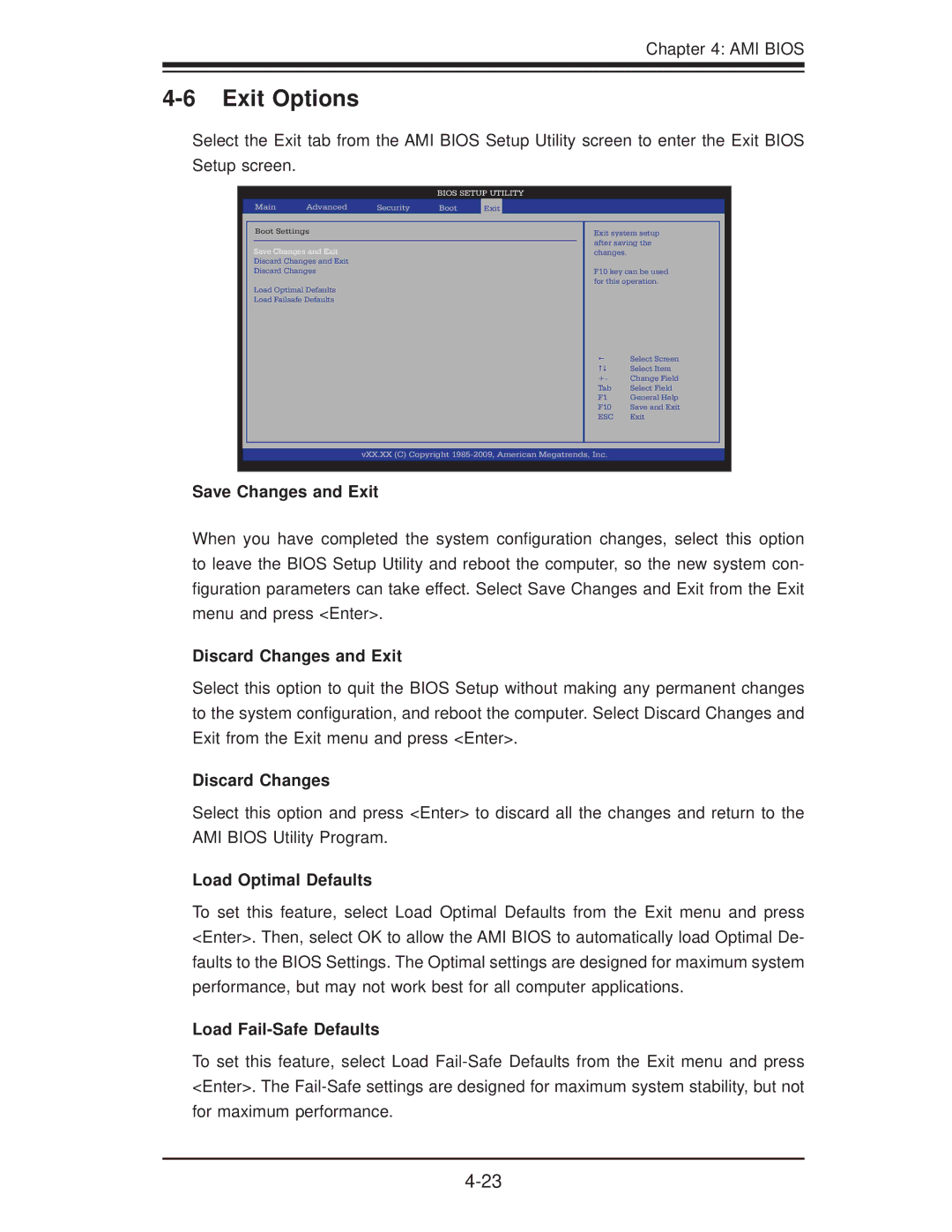 SUPER MICRO Computer X8DA3 user manual Exit Options 