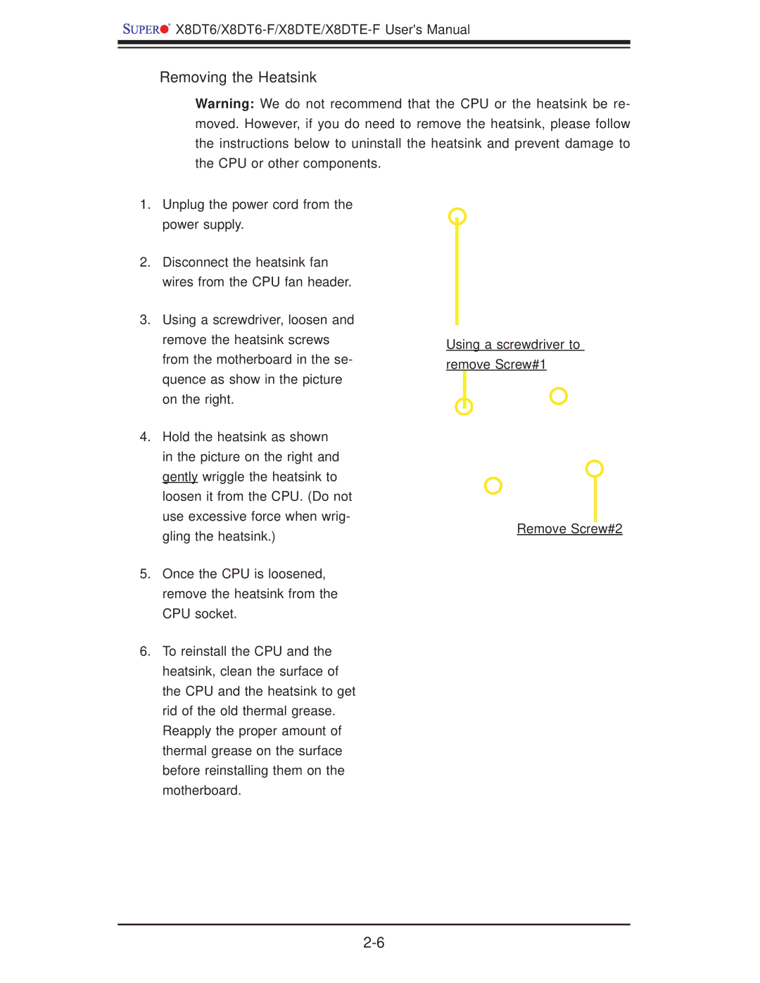 SUPER MICRO Computer X8DTE-F, X8DT6-F user manual Removing the Heatsink 