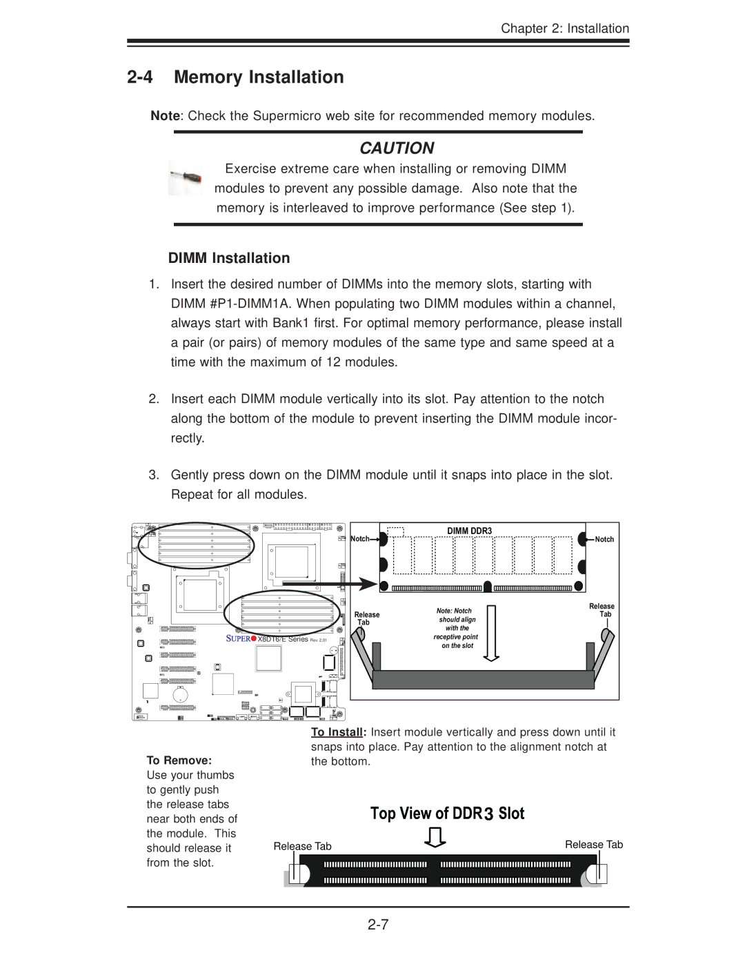 SUPER MICRO Computer X8DTE-F, X8DT6-F user manual Memory Installation, Dimm Installation 