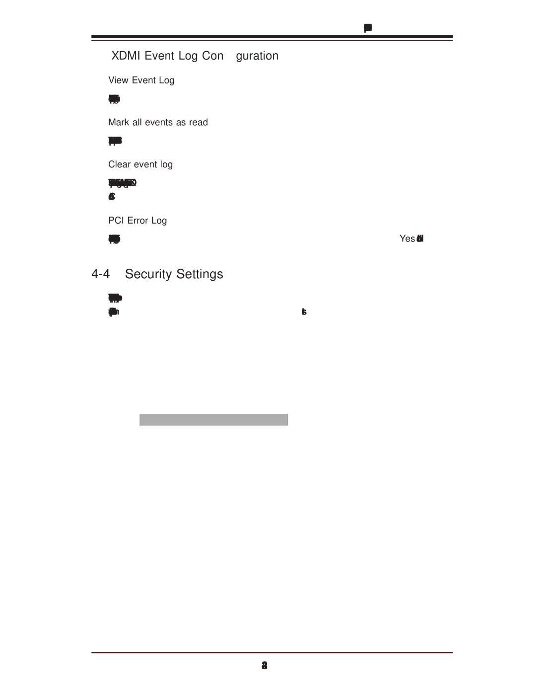 SUPER MICRO Computer X8DTE-F, X8DT6-F user manual Security Settings, DMI Event Log Conﬁguration 