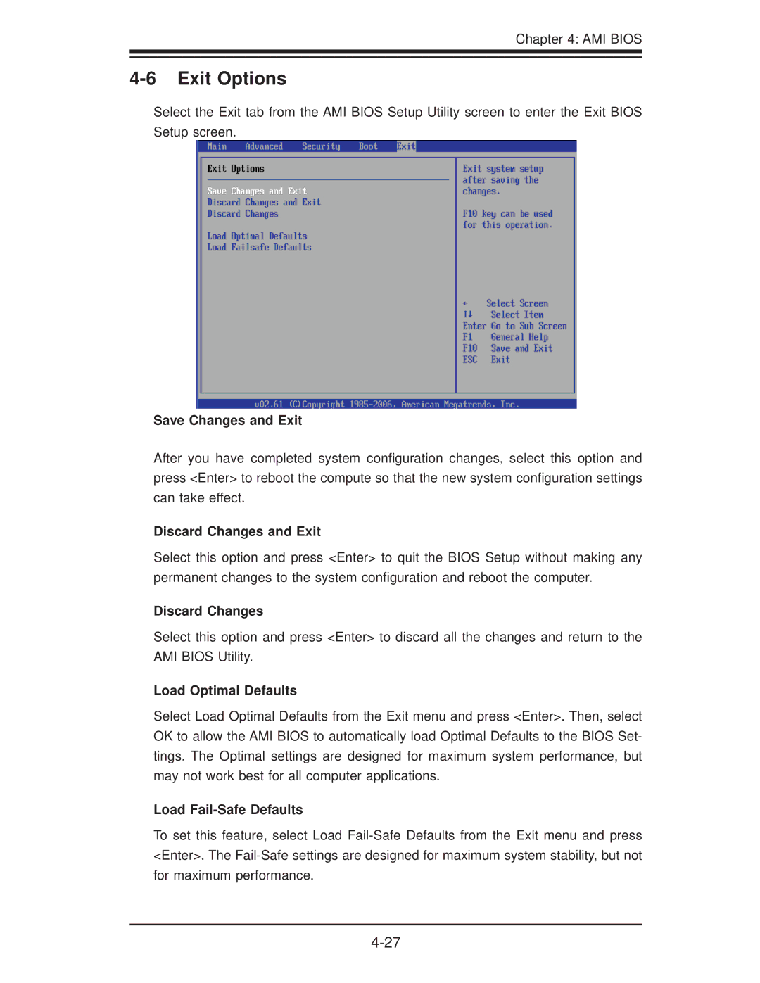 SUPER MICRO Computer X8DTE-F, X8DT6-F user manual Exit Options 