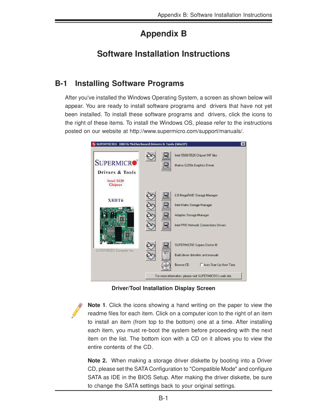 SUPER MICRO Computer X8DTE-F, X8DT6-F Installing Software Programs, Appendix B Software Installation Instructions 