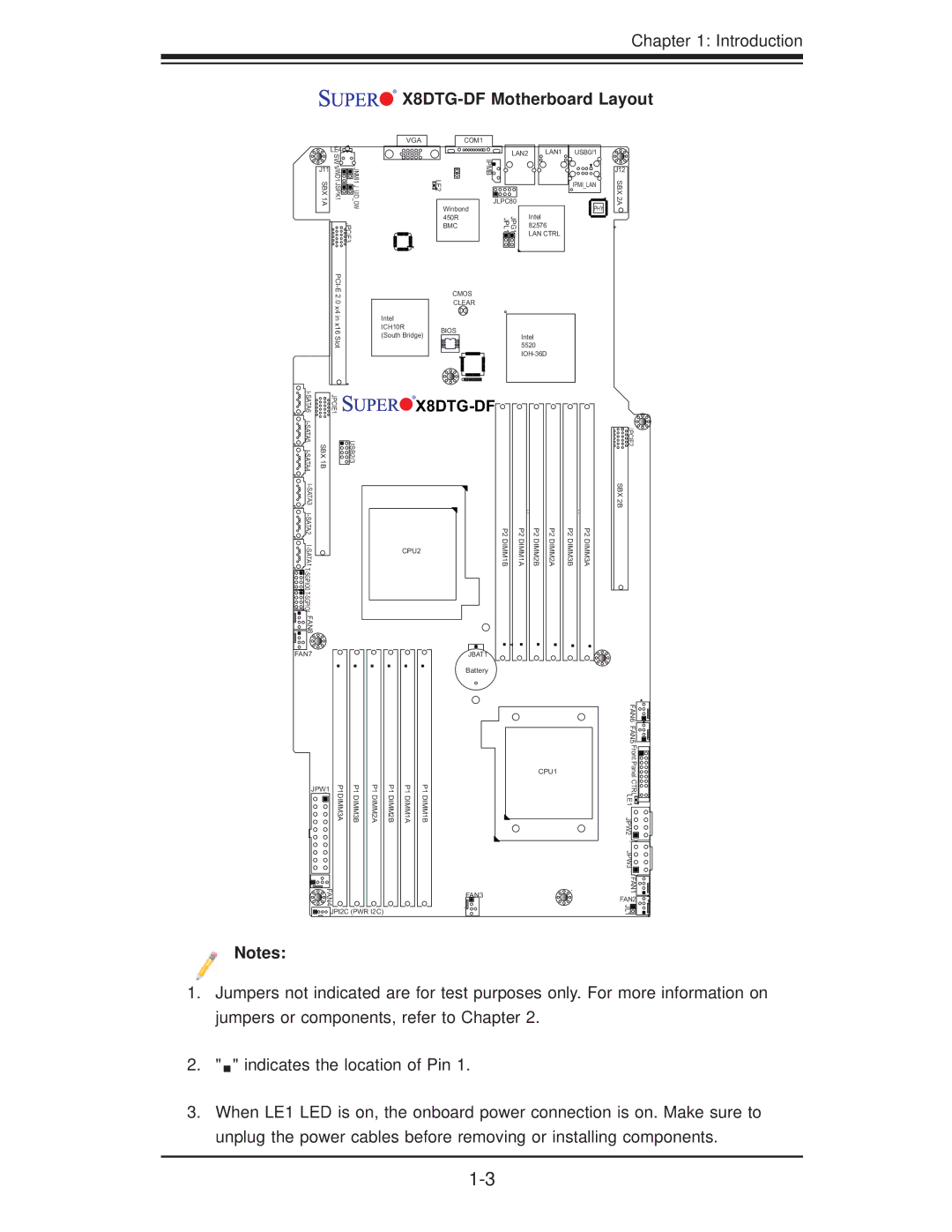 SUPER MICRO Computer user manual X8DTG-DF Motherboard Layout, ICH10R Bios 