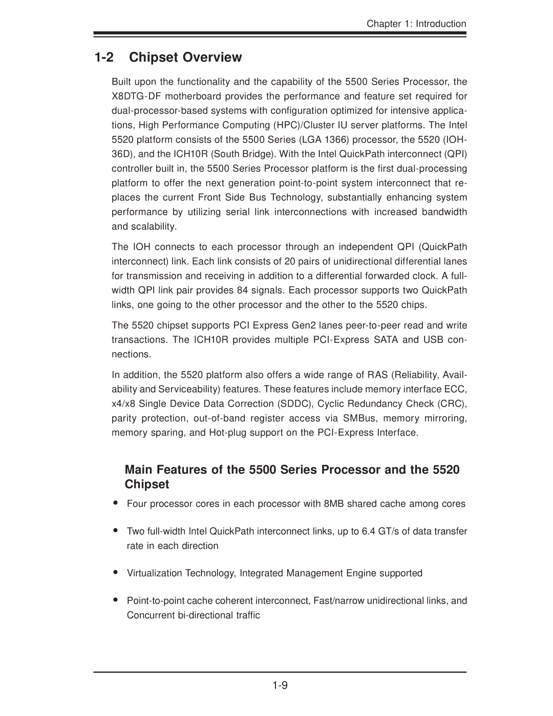 SUPER MICRO Computer X8DTG-DF user manual Chipset Overview 