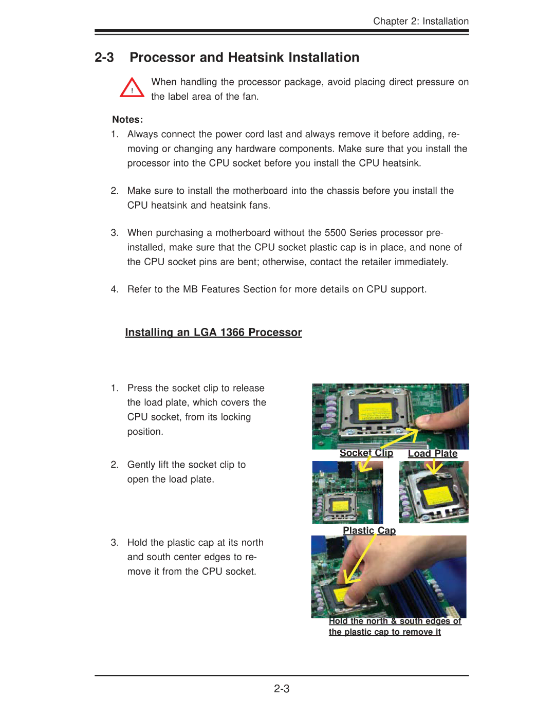 SUPER MICRO Computer X8DTG-DF user manual Processor and Heatsink Installation, Socket Clip Load Plate, Plastic Cap 