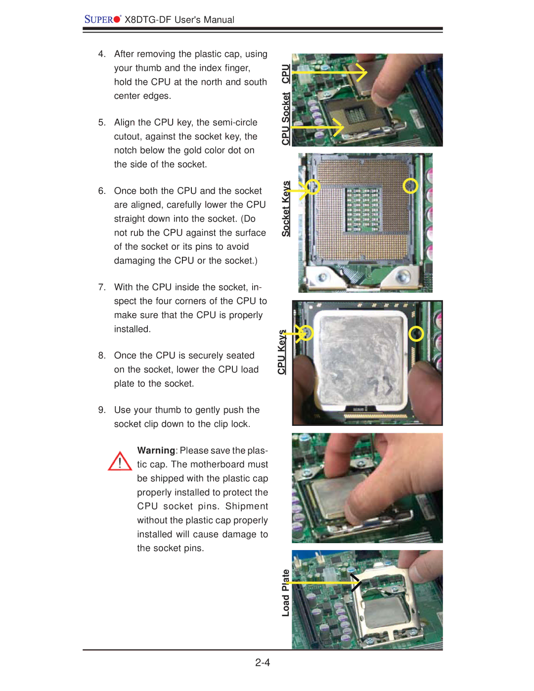 SUPER MICRO Computer X8DTG-DF user manual Socket Keys CPU Keys Load Plate 