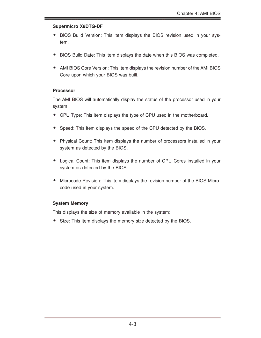 SUPER MICRO Computer user manual Supermicro X8DTG-DF, Processor, System Memory 